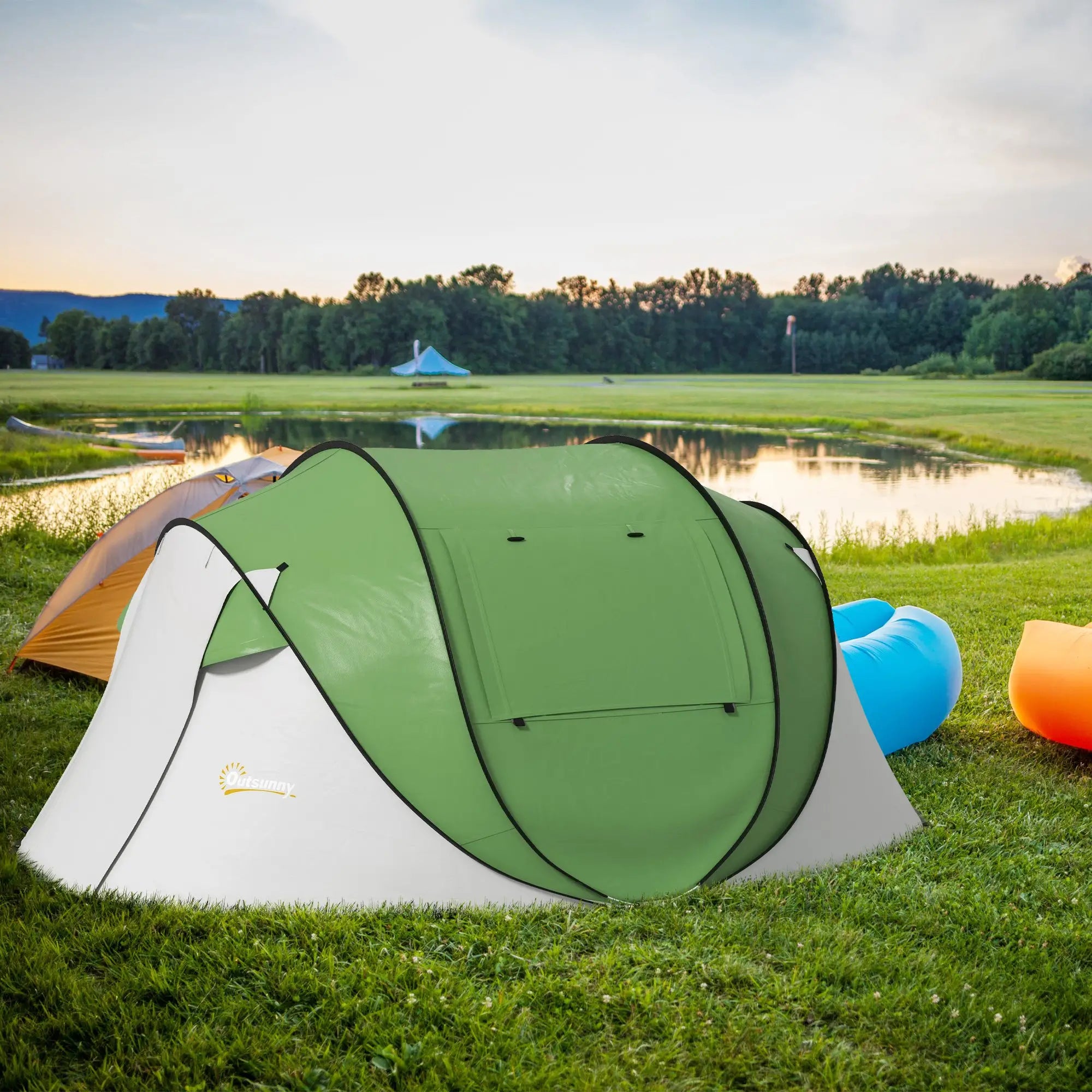 Pop Up Tent with Porch, 3000mm Waterproof, 2-3 Person, Green Camping Tents at Gallery Canada