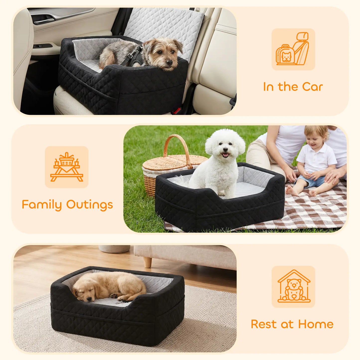 Dog Car Seat, Washable, For Small Dogs Under 10kg, Grey