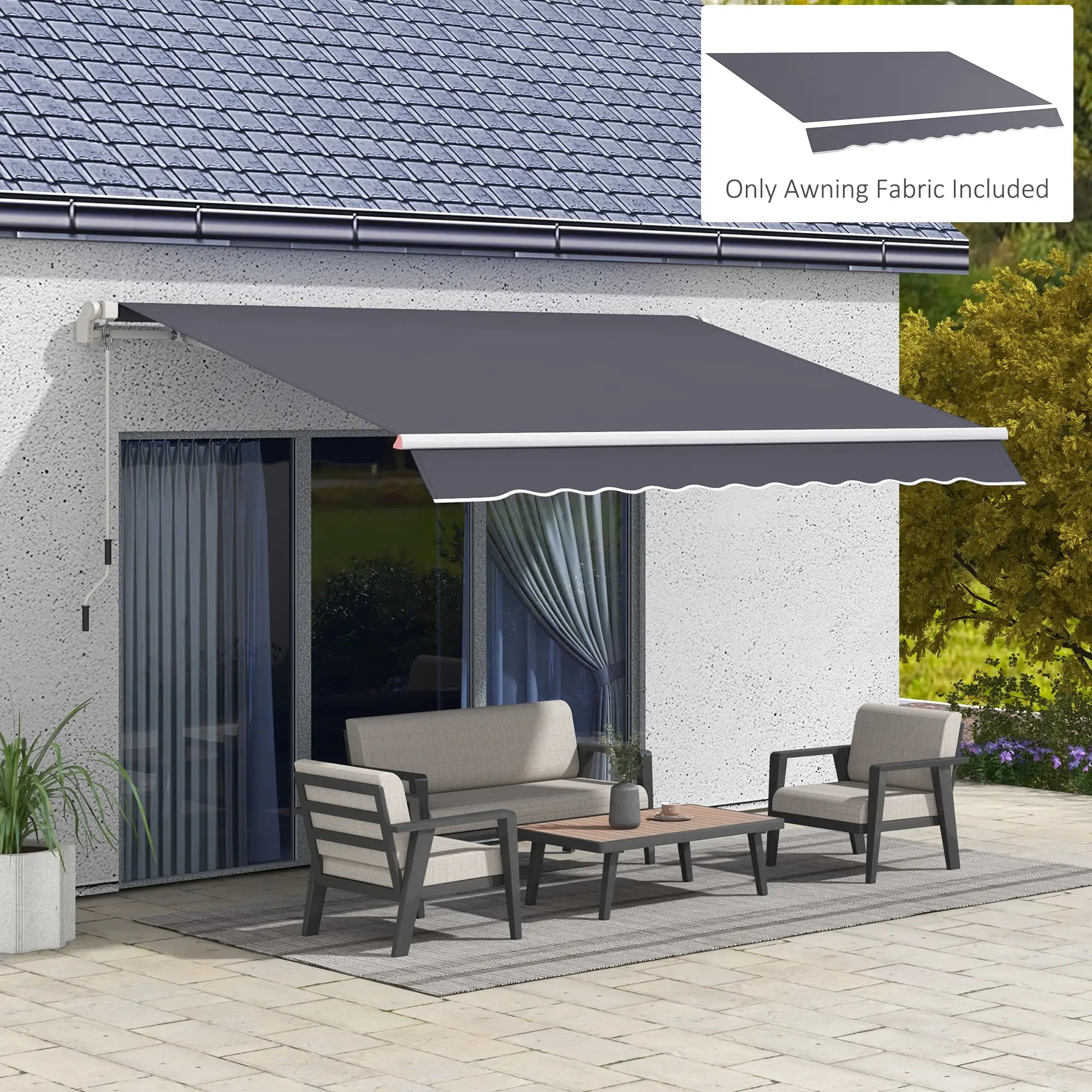 11' x 8' Outdoor Canopy, Retractable Awning, UV Protection, Grey Awning Fabric Replacement at Gallery Canada
