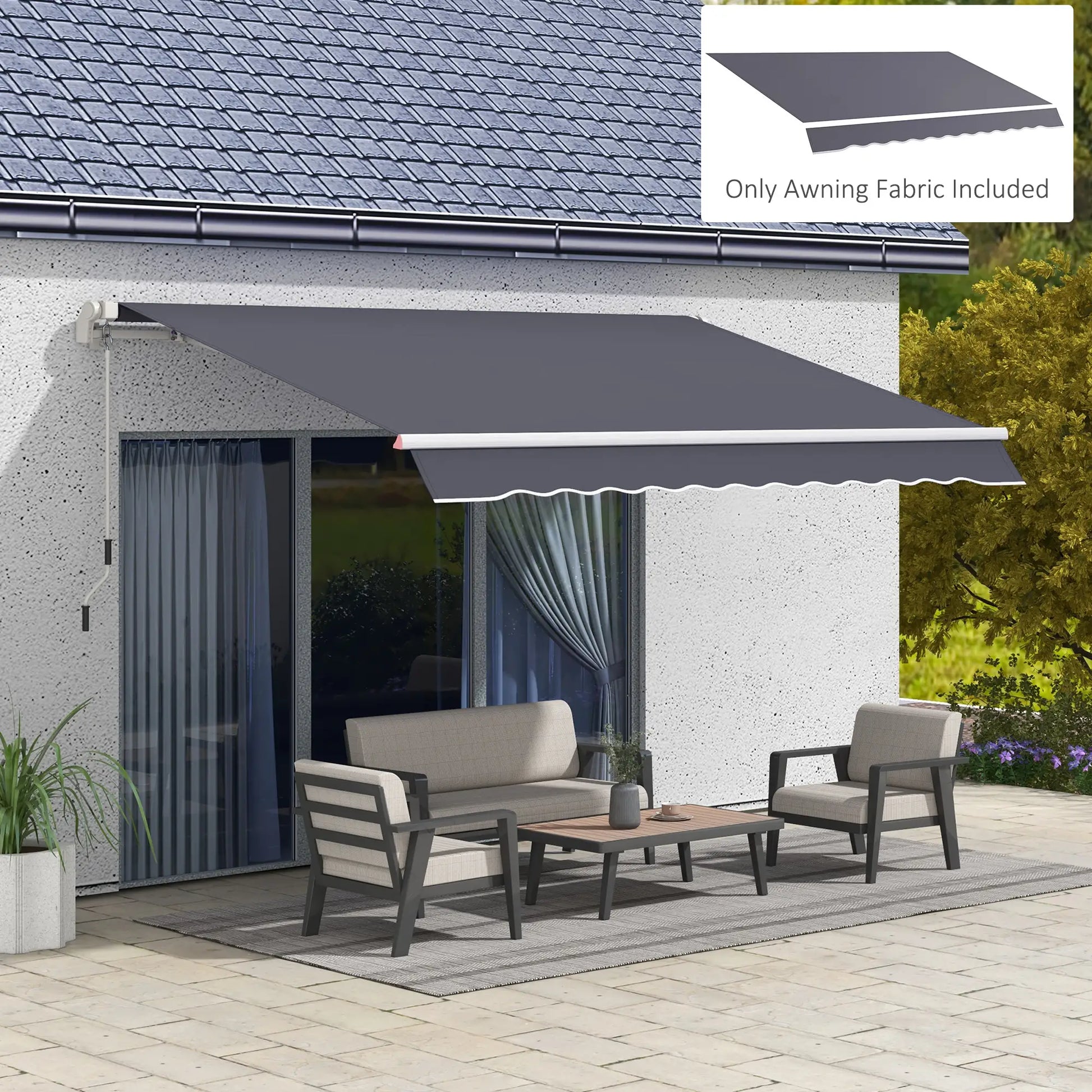 11' x 8' Outdoor Canopy, Retractable Awning, UV Protection, Grey Awning Fabric Replacement at Gallery Canada