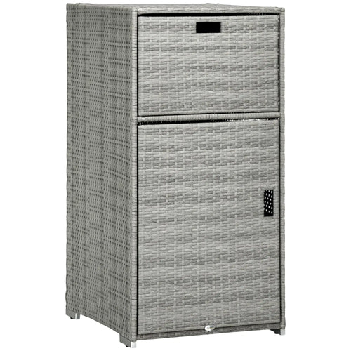Outdoor Patio Storage Cabinet, Waterproof PE Rattan, Mixed Grey, Grey