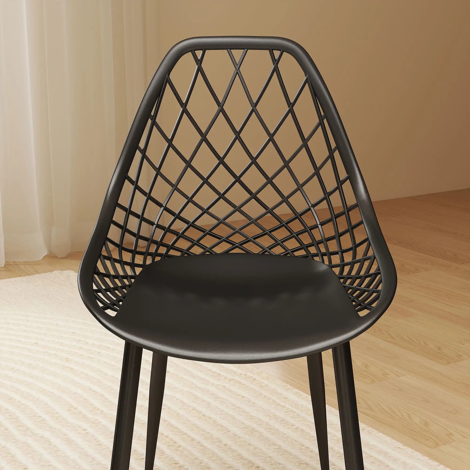 Modern Dining Chairs Set of 4, Plastic Kitchen Chairs with Hollow Backrest and Metal Legs for Living Dining Room, Black Dining Chairs at Gallery Canada