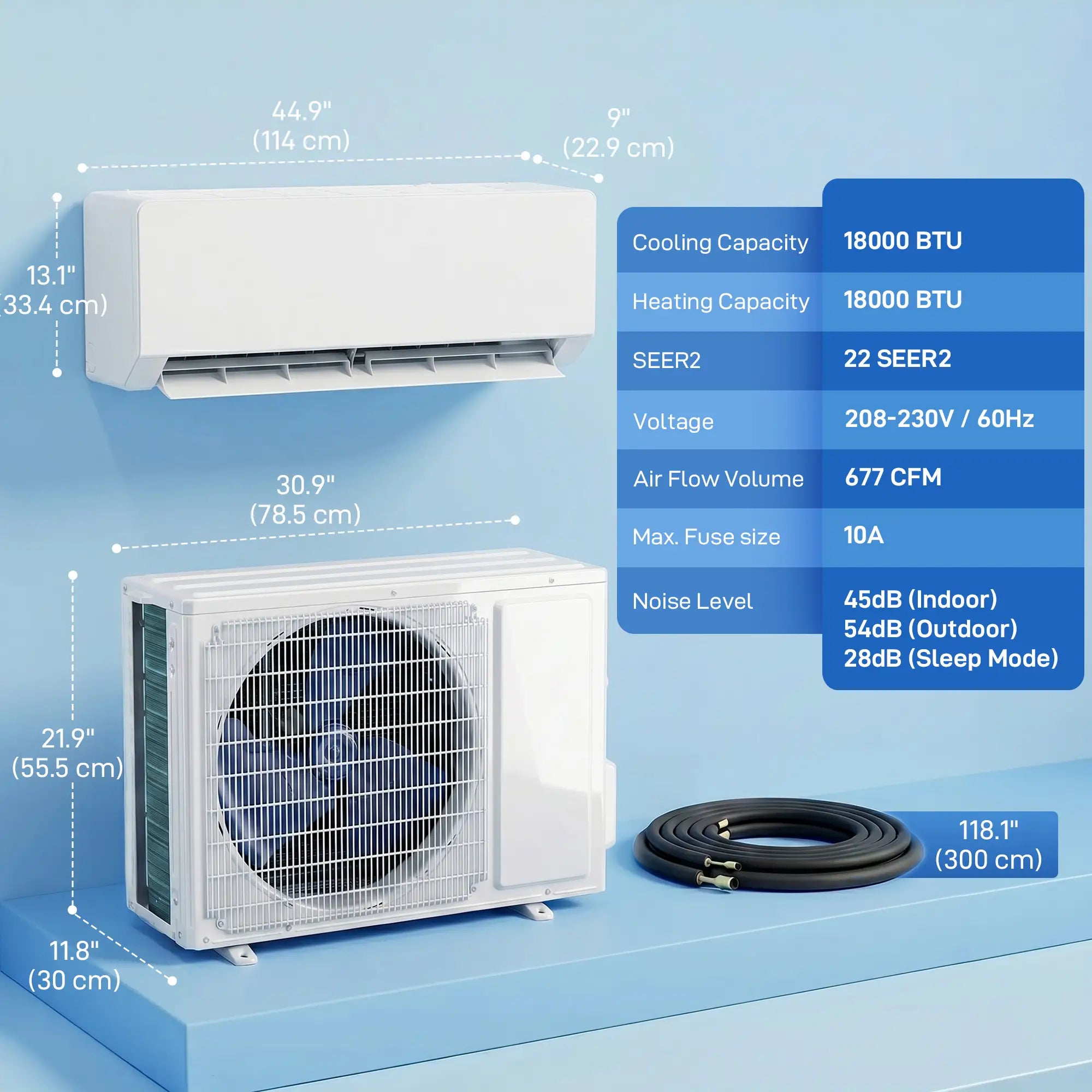 18000 BTU Mini Split AC, 22 SEER2 230V Wifi, Heats & Cools 1250 Sq Ft Air Conditioner at Gallery Canada