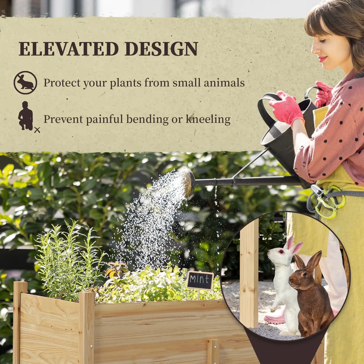 Wooden Raised Planter Box, Drain Holes, 45.3x21.7x31.5inch, Natural Elevated Garden Beds at Gallery Canada