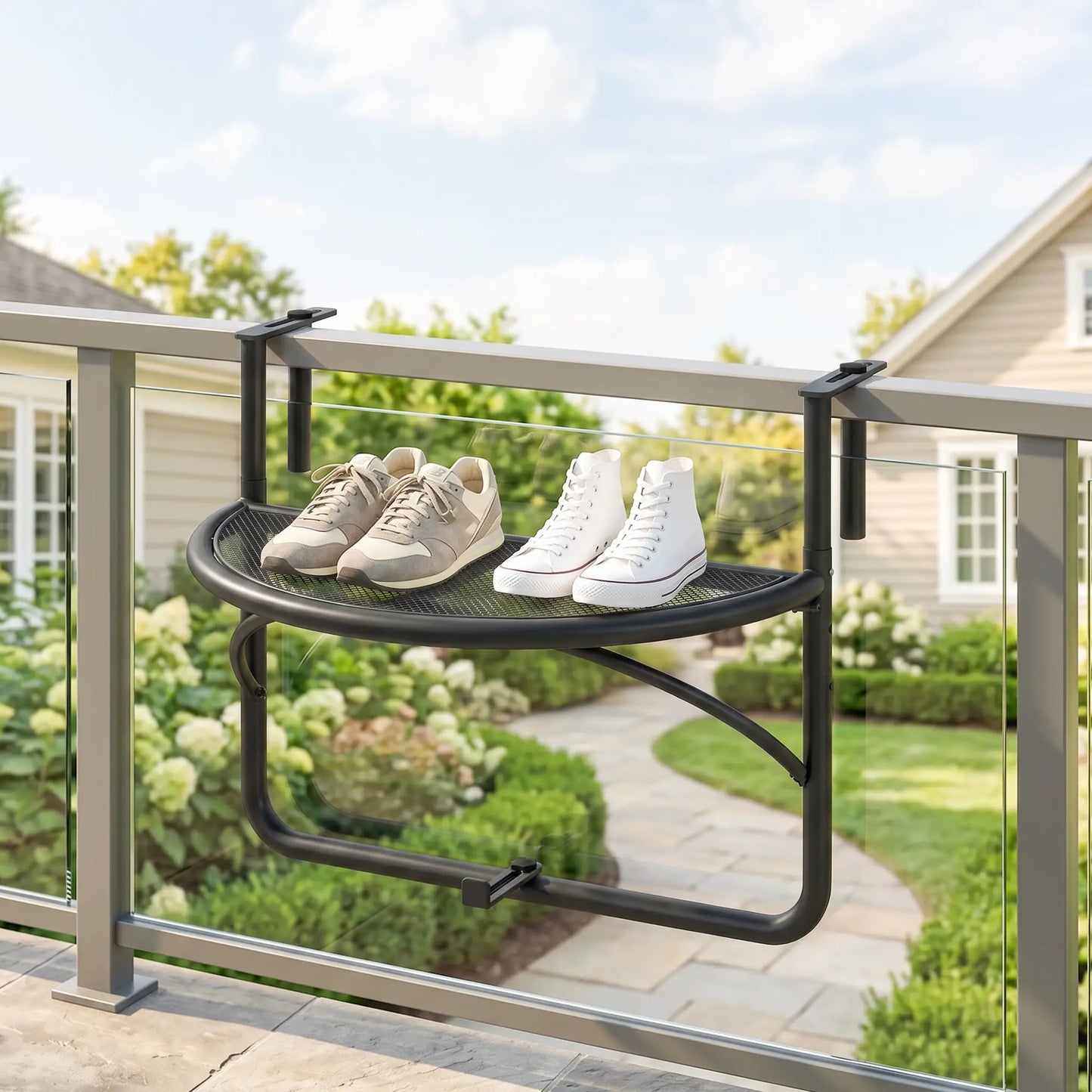 Adjustable Balcony Hanging Rail Table, Metal Mounting Mini Wall Desk, Black Balcony Table Hanging at Gallery Canada