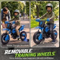 Moto électrique pour enfants 12V, roues d'entraînement, suspension, bleu