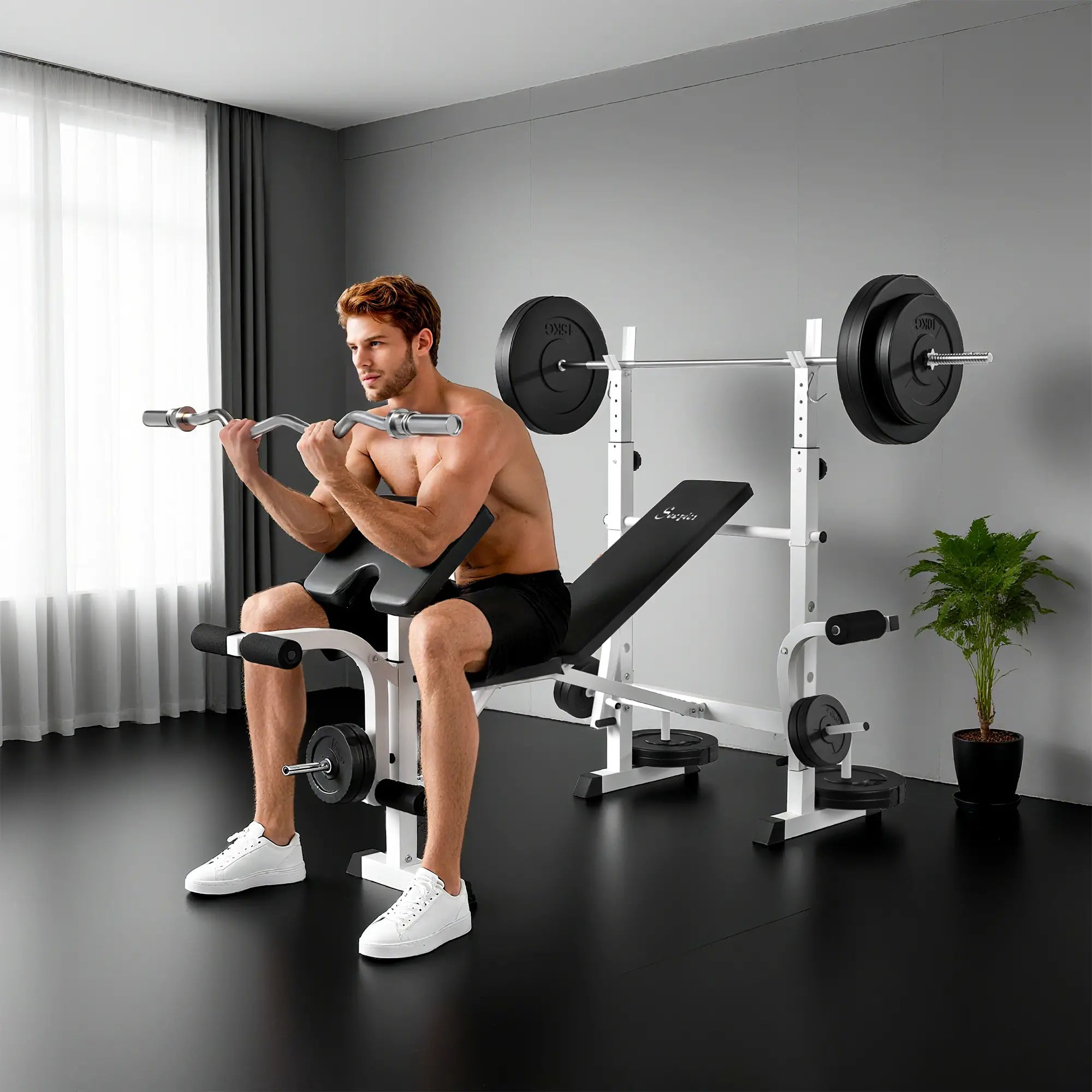 Adjustable Weight Bench, Squat Rack, Preacher Curl Pad, Leg Developer, White Weight Benches at Gallery Canada
