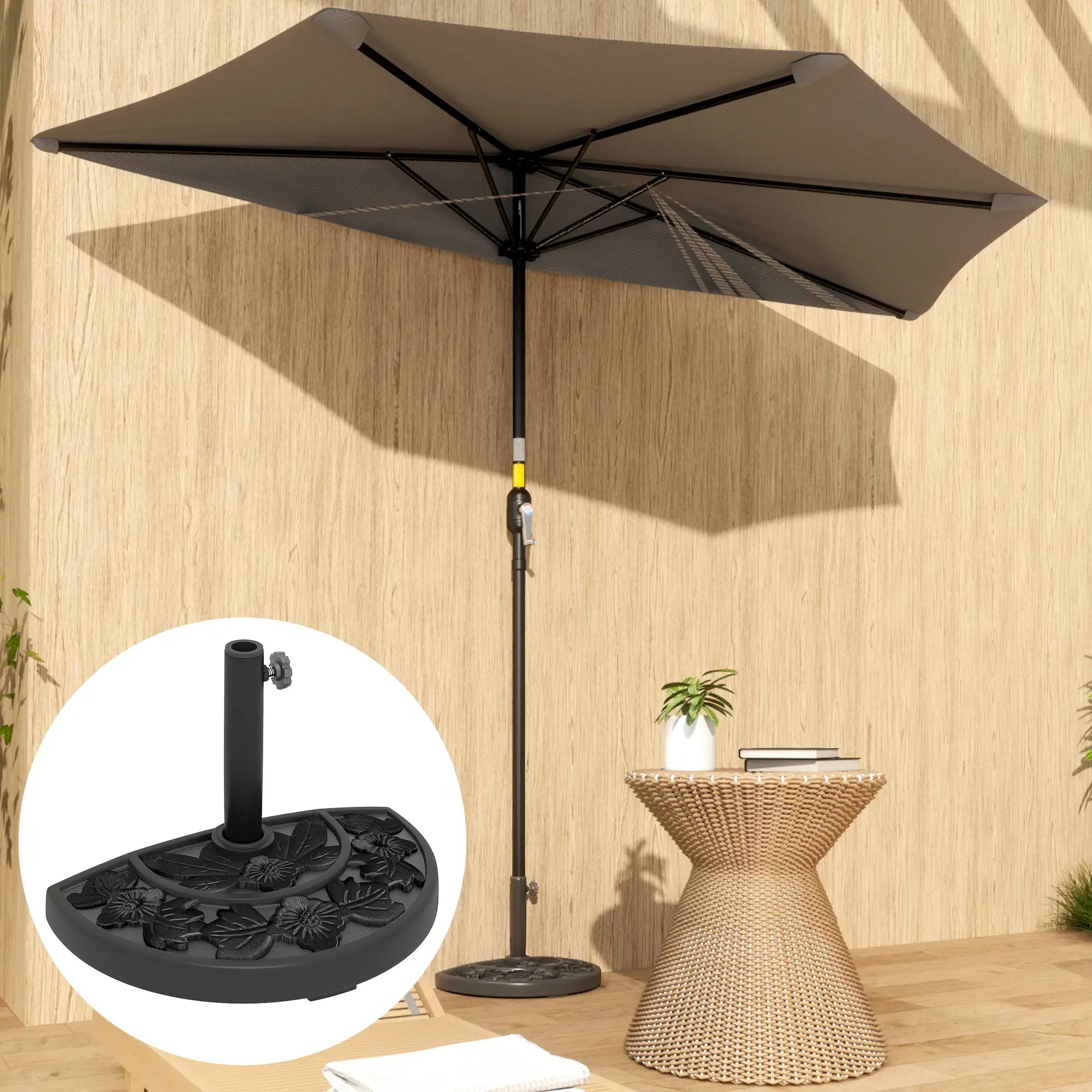 21 lbs Concrete Half Umbrella Base, Flower-Leaf Design, Black Umbrella Bases at Gallery Canada