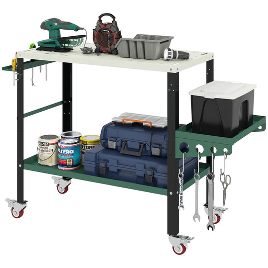 2Tier Rolling Tool Cart with Wheels, Lockable Steel Heavy Duty Cart with Side Tray, Silver &; Green Tool Organizers Silver, Green at Gallery Canada