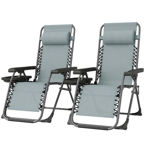 Zero Gravity Chair Set Of 2, Folding Reclining Outdoor Lounge Chair, Light Grey