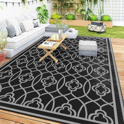 9' x 18' Outdoor RV Rug, Reversible Patio Floor Mat, Black and Grey Garden Decor at Gallery Canada