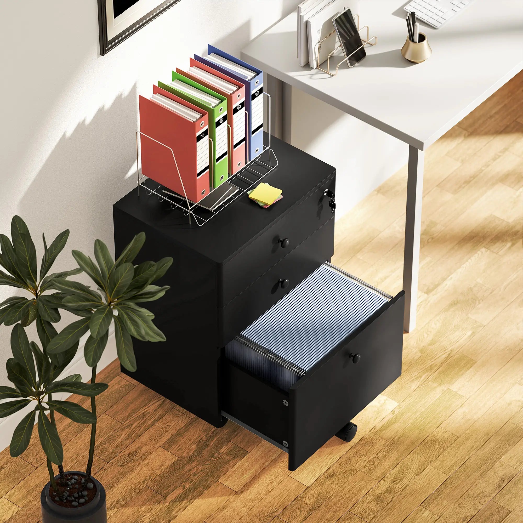 3-Drawer Small Filing Cabinet with Lock, Vertical Office Storage, Black Office Cabinets & Cupboards at Gallery Canada