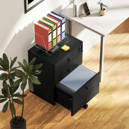 3-Drawer Small Filing Cabinet with Lock, Vertical Office Storage, Black Office Cabinets & Cupboards at Gallery Canada