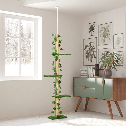 4-Tier Floor to Ceiling Cat Tree, Height 80-95Inches, Multi-Layer Activity Centre