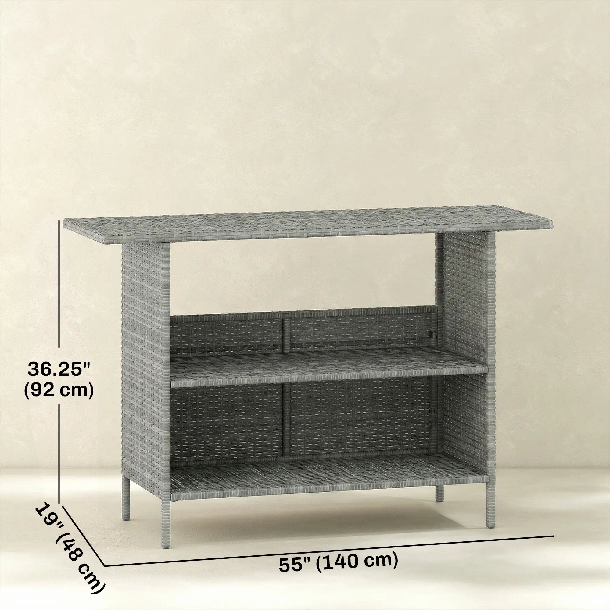 Wicker Outdoor Bar Table, PE Rattan, 2 Shelves, Steel Frame, Dark Grey, Dark Grey Patio Side Tables at Gallery Canada