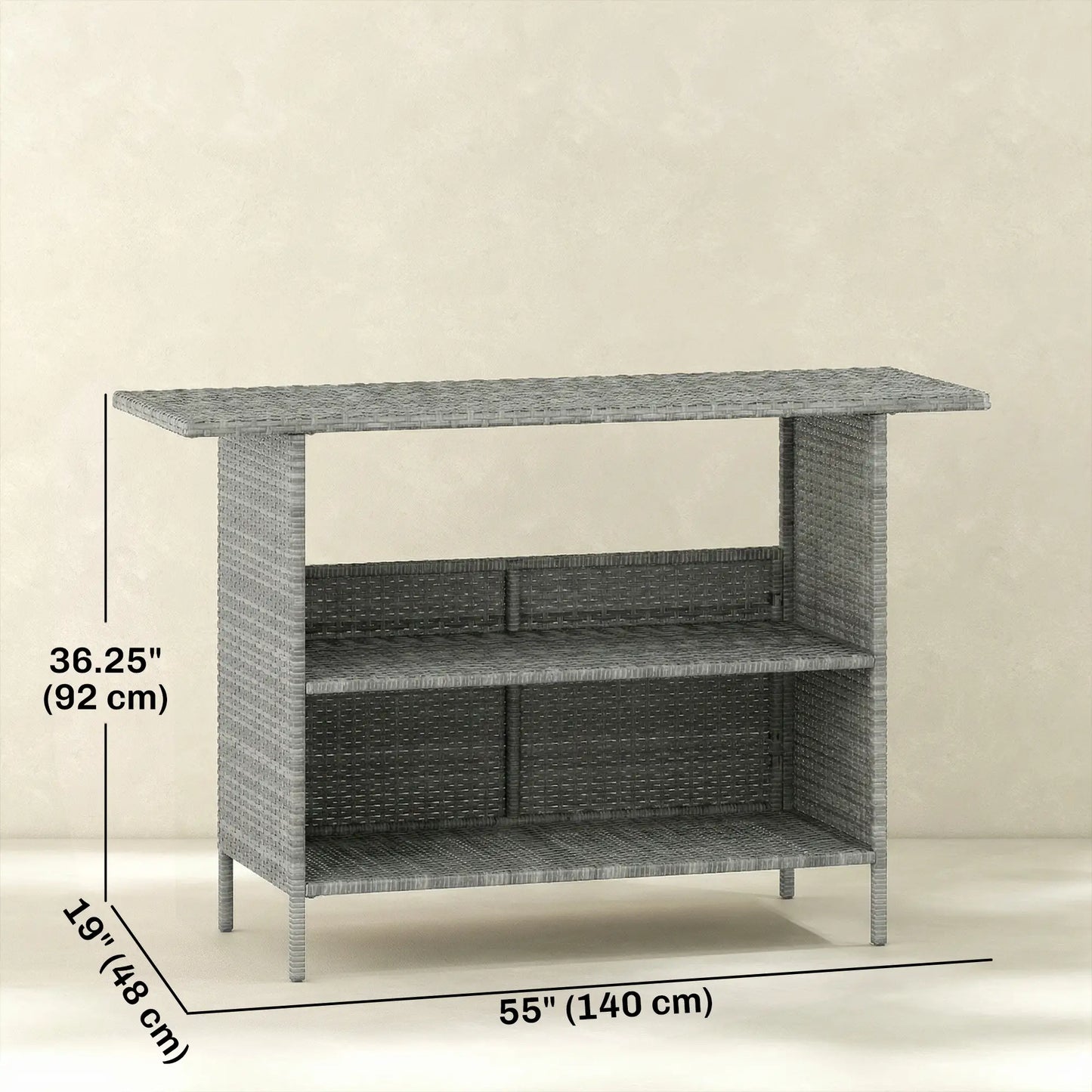 Wicker Outdoor Bar Table, PE Rattan, 2 Shelves, Steel Frame, Dark Grey, Dark Grey Patio Side Tables at Gallery Canada