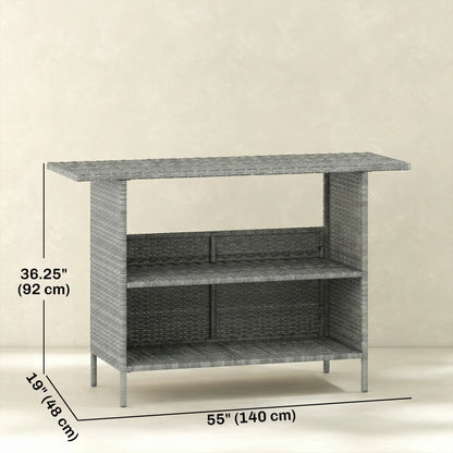 Wicker Outdoor Bar Table, PE Rattan, 2 Shelves, Steel Frame, Dark Grey, Dark Grey Patio Side Tables at Gallery Canada