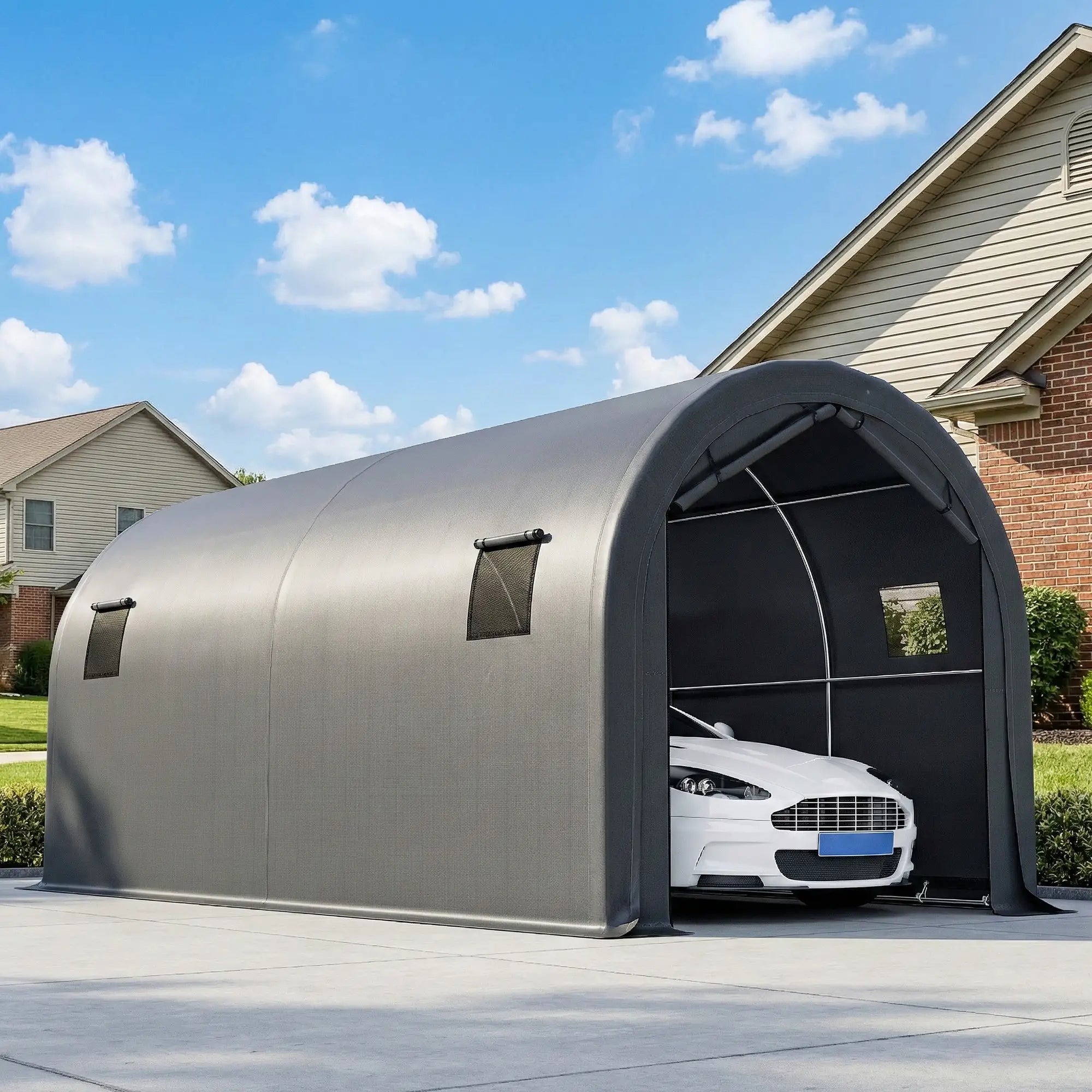 10' x 19' Heavy Duty Carport, Portable Garage Canopy Tent, Dark Grey Car Shelters at Gallery Canada