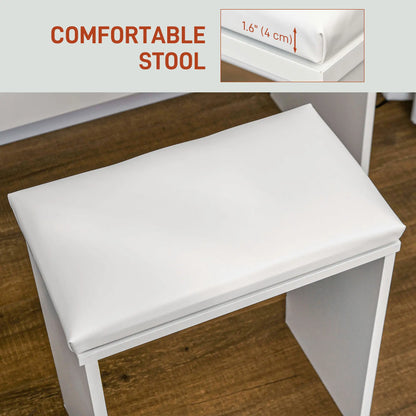 Makeup Vanity Desk Set with Stool, LED Mirror, Drawers, White