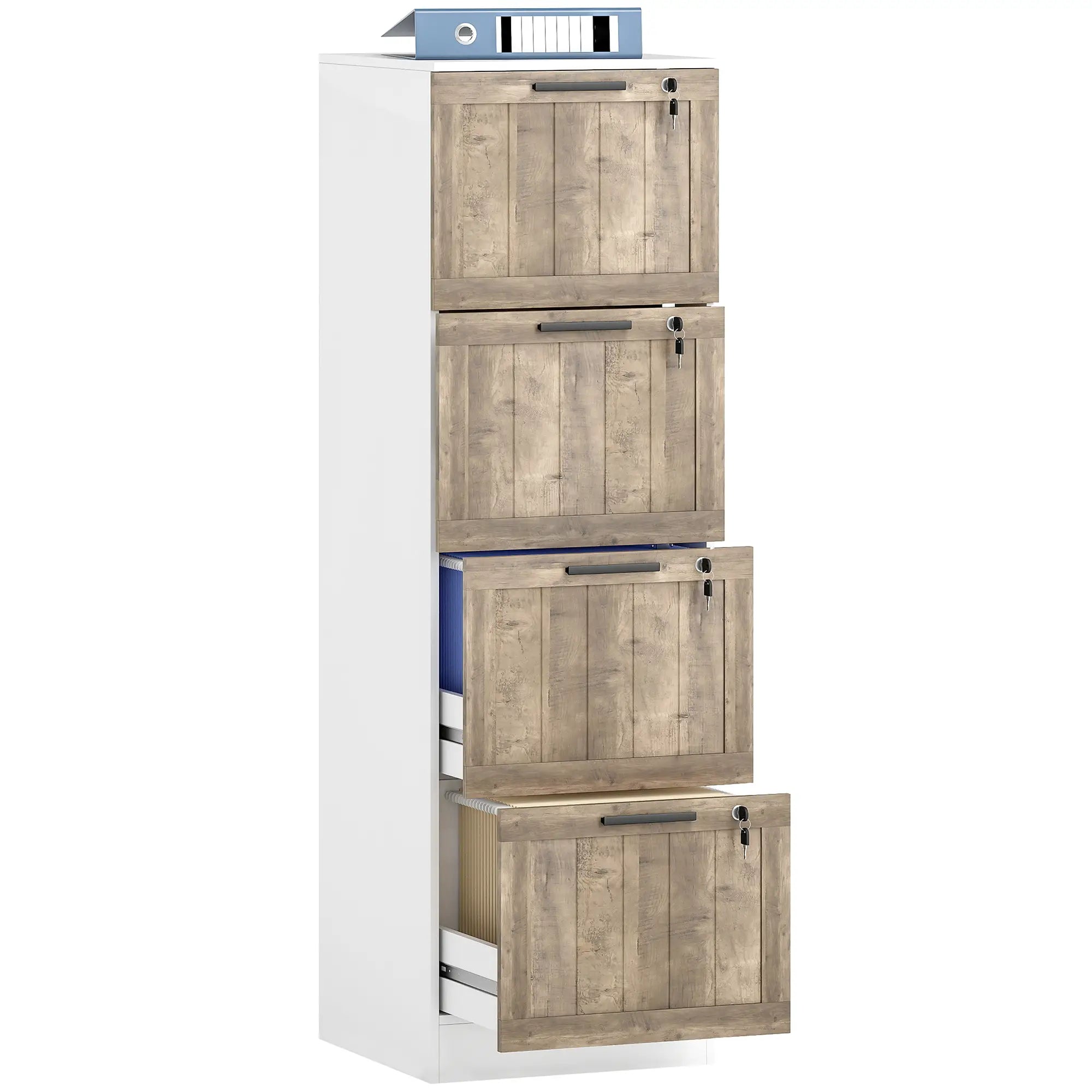 4 Drawer Filing Cabinet, Farmhouse Style, Adjustable Hanging Rails, White Office Cabinets & Cupboards at Gallery Canada