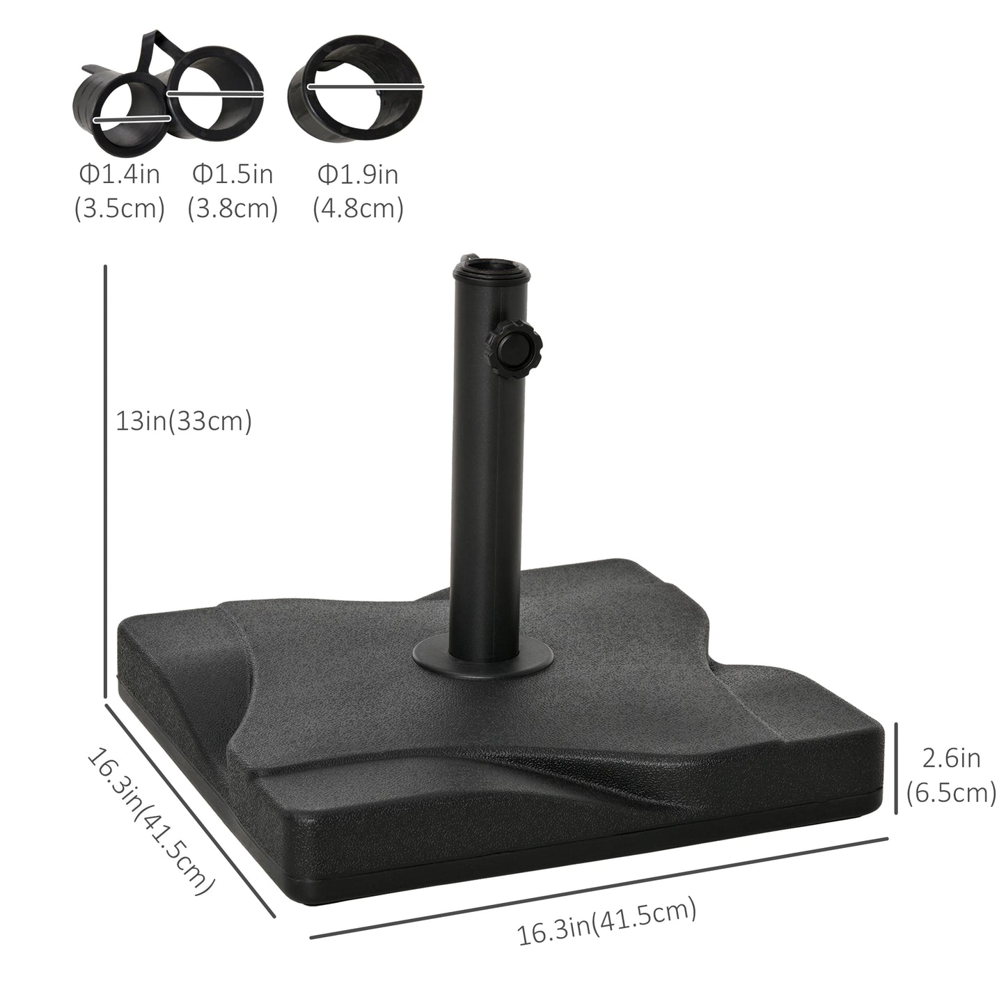 Outdoor Square Cement Parasol Base, Fits Φ1.3", Φ1.5", Φ2.0" Pole, Black Umbrella Bases at Gallery Canada