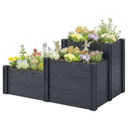 3-Tier Elevated Garden Box, Vinyl Raised Bed Kit, Grey Wood Effect, Grey Wooden Planter Boxes Grey Wood Effect at Gallery Canada