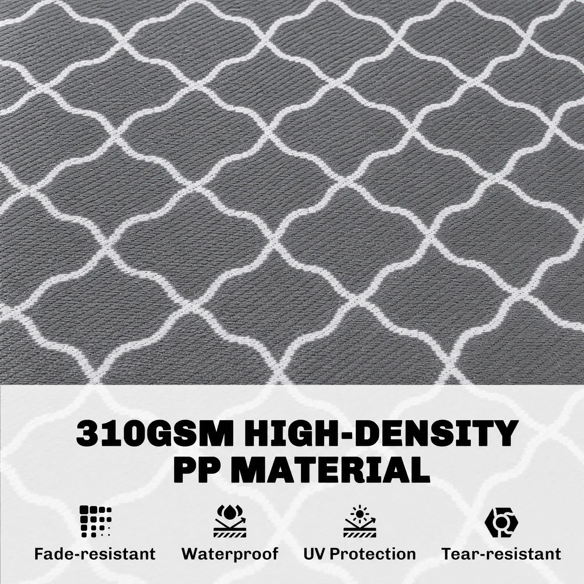 Waterproof Outdoor Rug, 6' x 9', Reversible Mat, Grey & White Outdoor Reversible Rugs at Gallery Canada