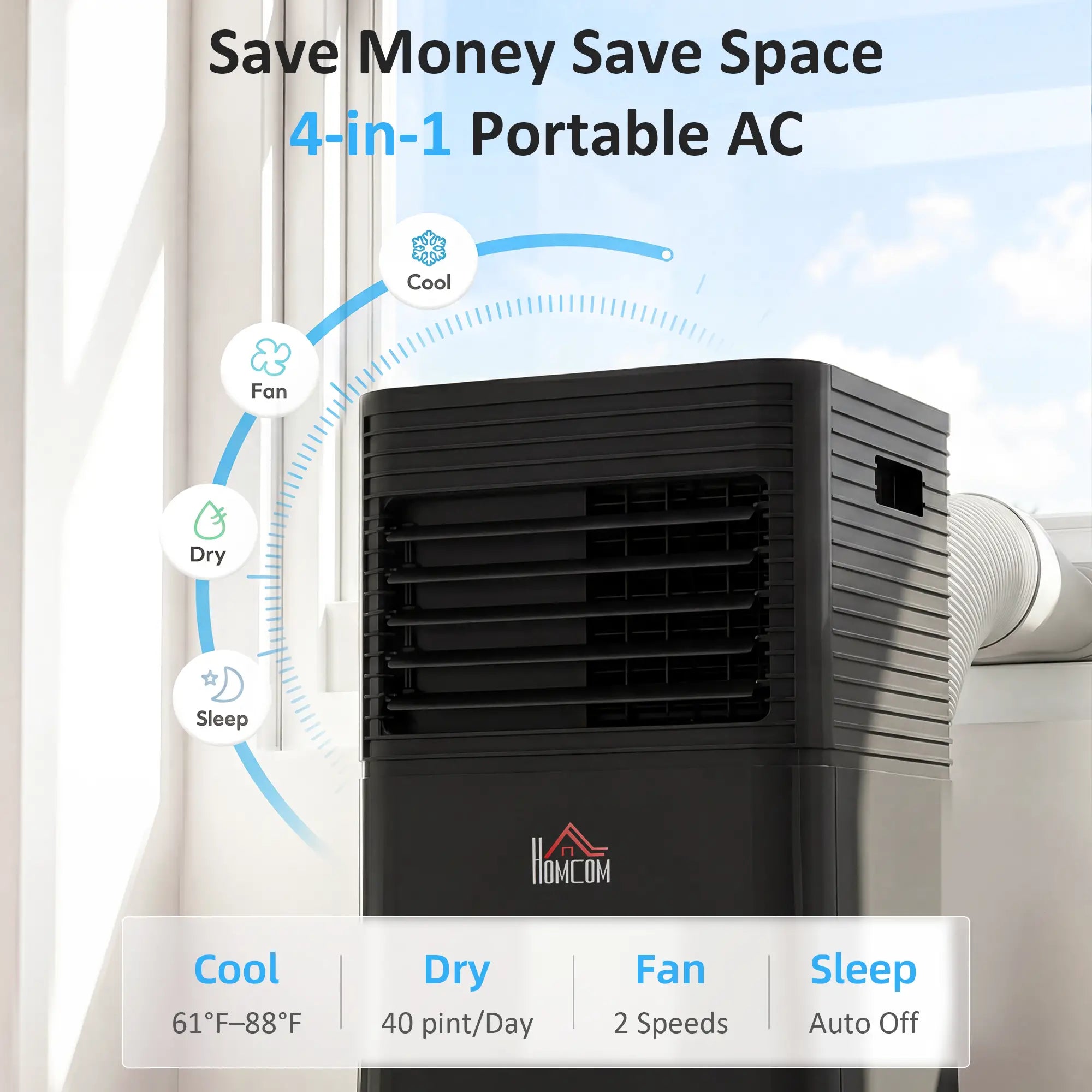 10000 BTU Portable Air Conditioner, Fan, Dehumidifier, Remote, 24H Timer, Black Air Conditioner at Gallery Canada