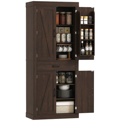 72 Inch Kitchen Pantry Cabinet, Farmhouse Storage, 4 Barn Doors, Brown Kitchen Pantry Cabinets at Gallery Canada