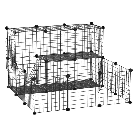 Small Animal Cage, Rabbit Guinea Pig Playpen, 31 Panels, 41.3" x 41.3" x 27.6" Houses & Habitats Black at Gallery Canada
