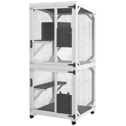 Outdoor Catio, Elevated Design with Wheels, Resting Box, Water-Resistant, Grey, White Outdoor Cat Enclosures at Gallery Canada