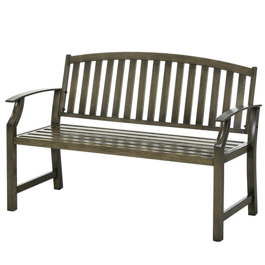 Outdoor Garden Bench, Metal Wood Look Slatted Frame, Black Outdoor Benches Black, Bronze at Gallery Canada