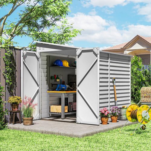 4.6' x 9' Steel Outdoor Storage Shed, Lean To Metal Tool House, White