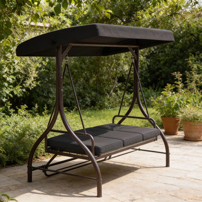Convertible Patio Swing Bed With Canopy, Cushions, 3 Seater, Black Patio Swings with Stand at Gallery Canada