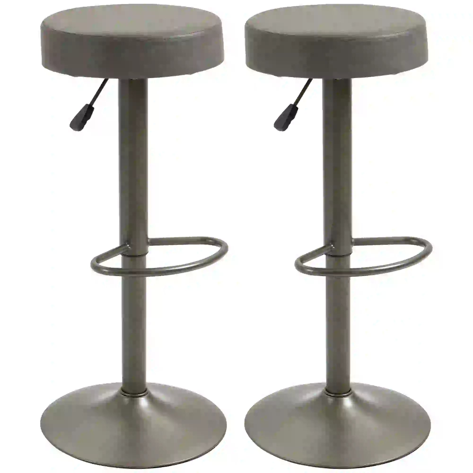 Adjustable Bar Stools Set of 2, Swivel with Footrest, PU Leather Round Top, Dark Grey Bar Stools Dark Grey, Gunmetal at Gallery Canada
