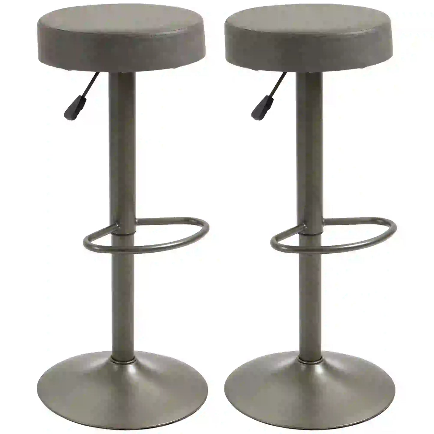 Adjustable Bar Stools Set of 2, Swivel with Footrest, PU Leather Round Top, Dark Grey Bar Stools Dark Grey, Gunmetal at Gallery Canada
