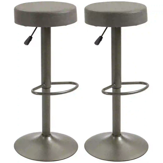 Adjustable Bar Stools Set of 2, Swivel with Footrest, PU Leather Round Top, Dark Grey Bar Stools Dark Grey, Gunmetal at Gallery Canada
