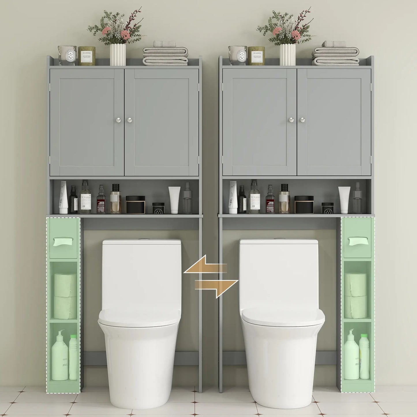 Over Toilet Storage Cabinet, 2 Doors, Toilet Paper Holder, Grey Bathroom Cabinets at Gallery Canada