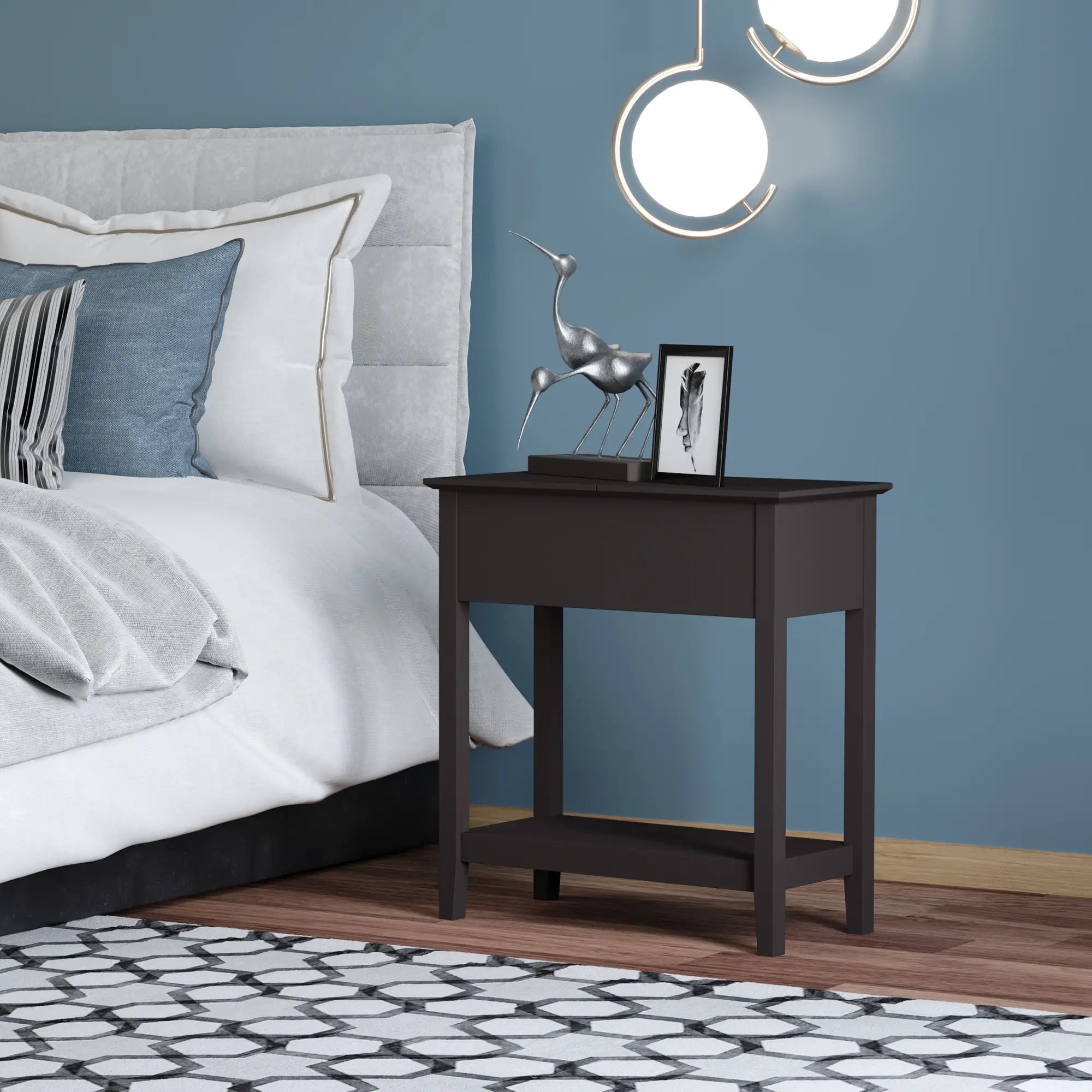 Flip Top End Side Table with Cabinet, Bottom Shelf, Dark Coffee Side Tables at Gallery Canada