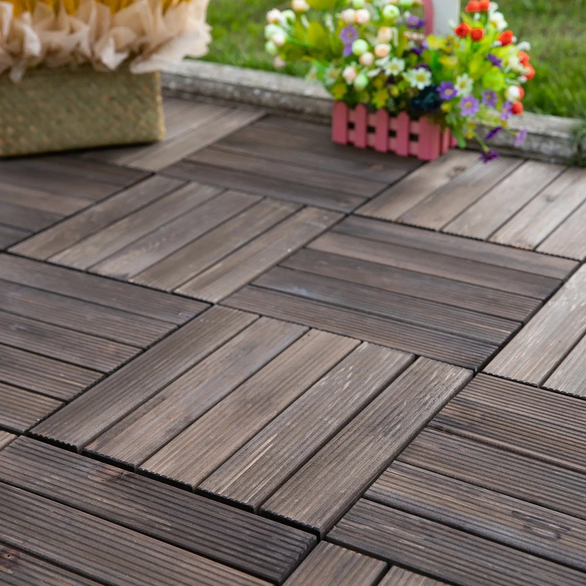 27 Pcs Wood Interlocking Deck Tiles, 12 x 12in, Black Deck Tiles at Gallery Canada