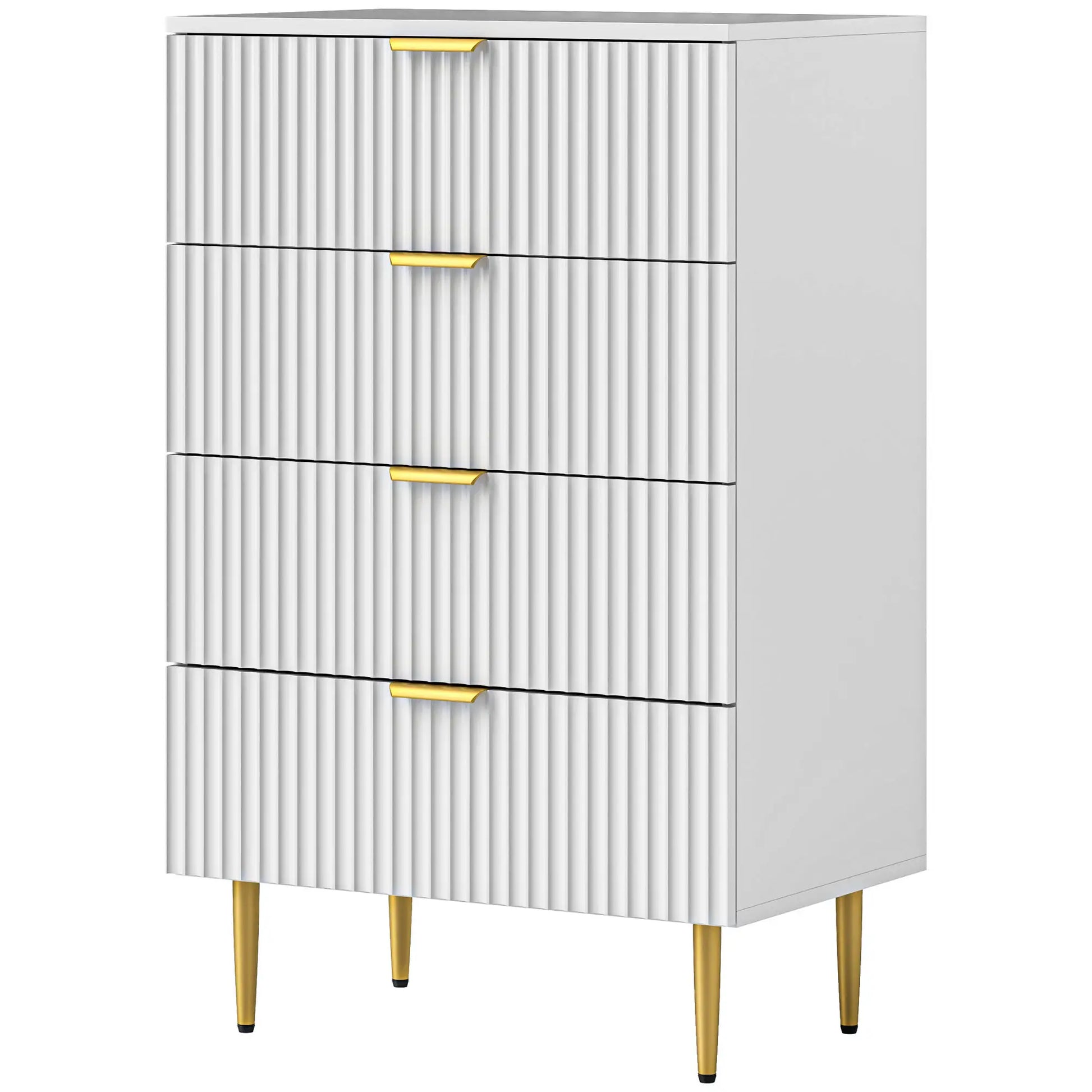 Modern 4 Drawer Dresser, Gold Legs, Bedroom Chest, White Storage Cabinets White, Gold at Gallery Canada