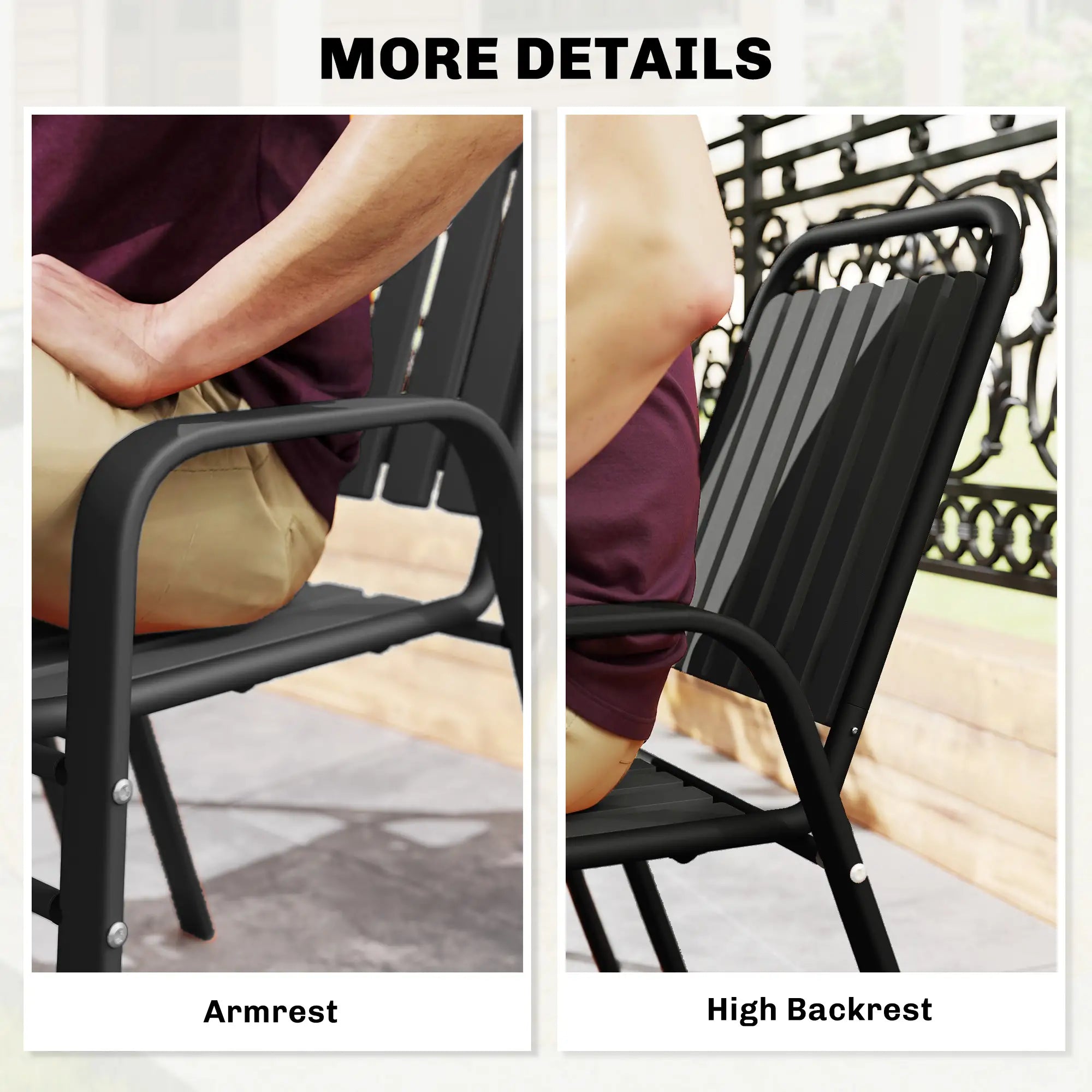 Stackable Outdoor Dining Chairs Set Of 2, Black Patio Chairs at Gallery Canada