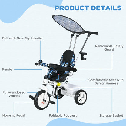 6 in 1 Kids Tricycle, Removable Handlebar, Canopy, Blue Tricycles for Kids at Gallery Canada