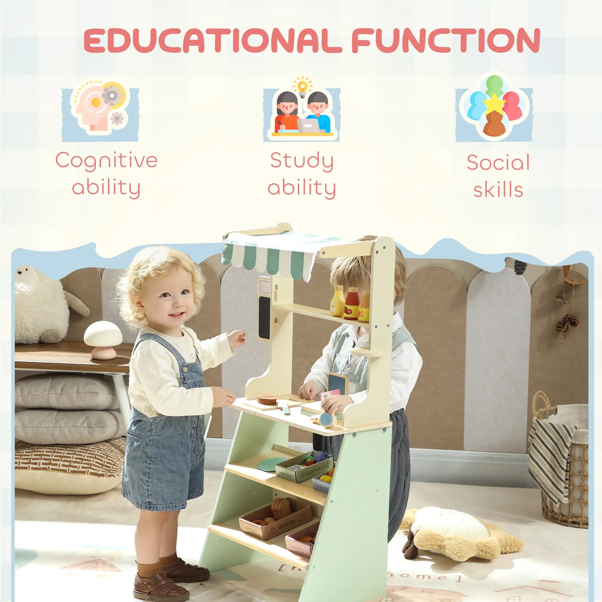 Kids Grocery Store Playset, Toy Set with Cash Register, Chalkboard, Food Toy Playsets at Gallery Canada