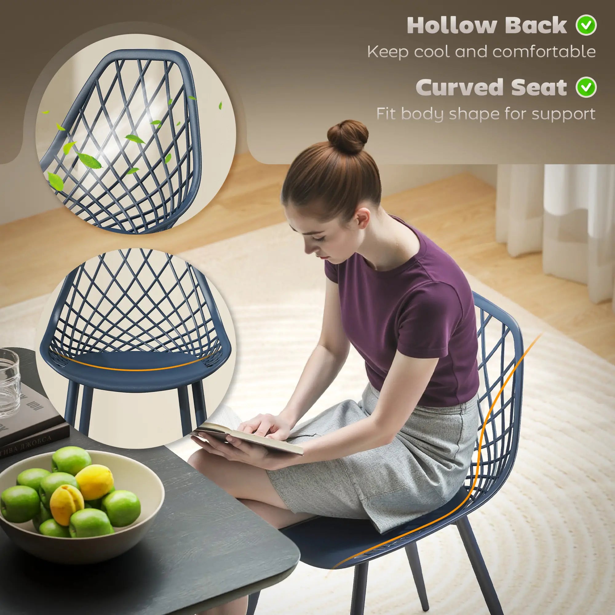 Modern Dining Chairs Set of 4, Plastic with Metal Legs, Blue Dining Chairs at Gallery Canada