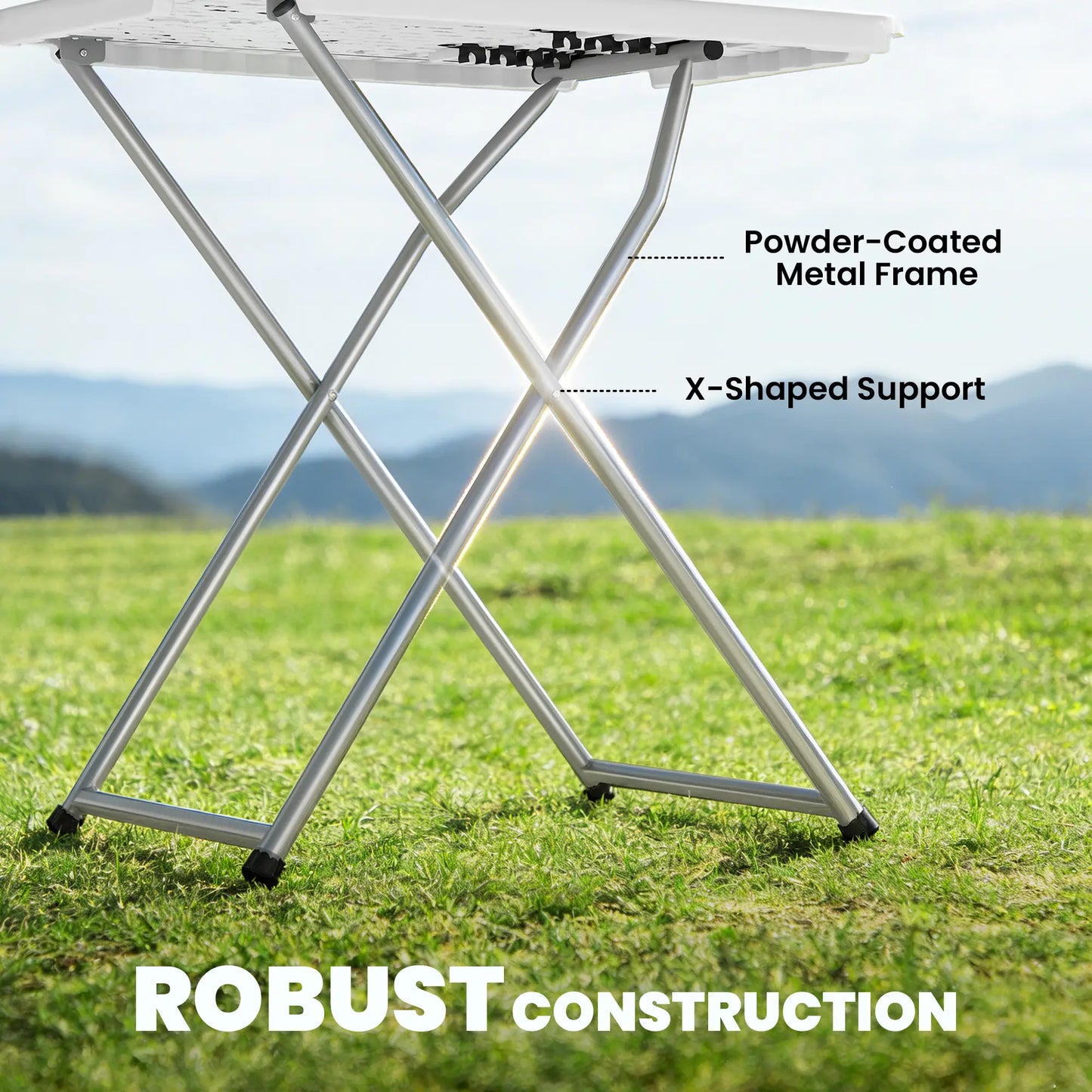 Folding Picnic Table, 30" x 20", 5-Level Height Adjustment, White Picnic Tables & Camping Chairs at Gallery Canada