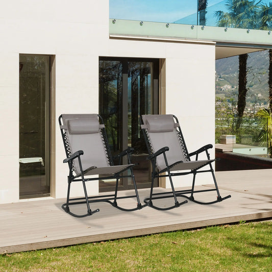2pc Foldable Rocking Chair Set, Breathable Mesh Seat, Headrest, Grey Outdoor Rocking Chairs Grey, Black at Gallery Canada