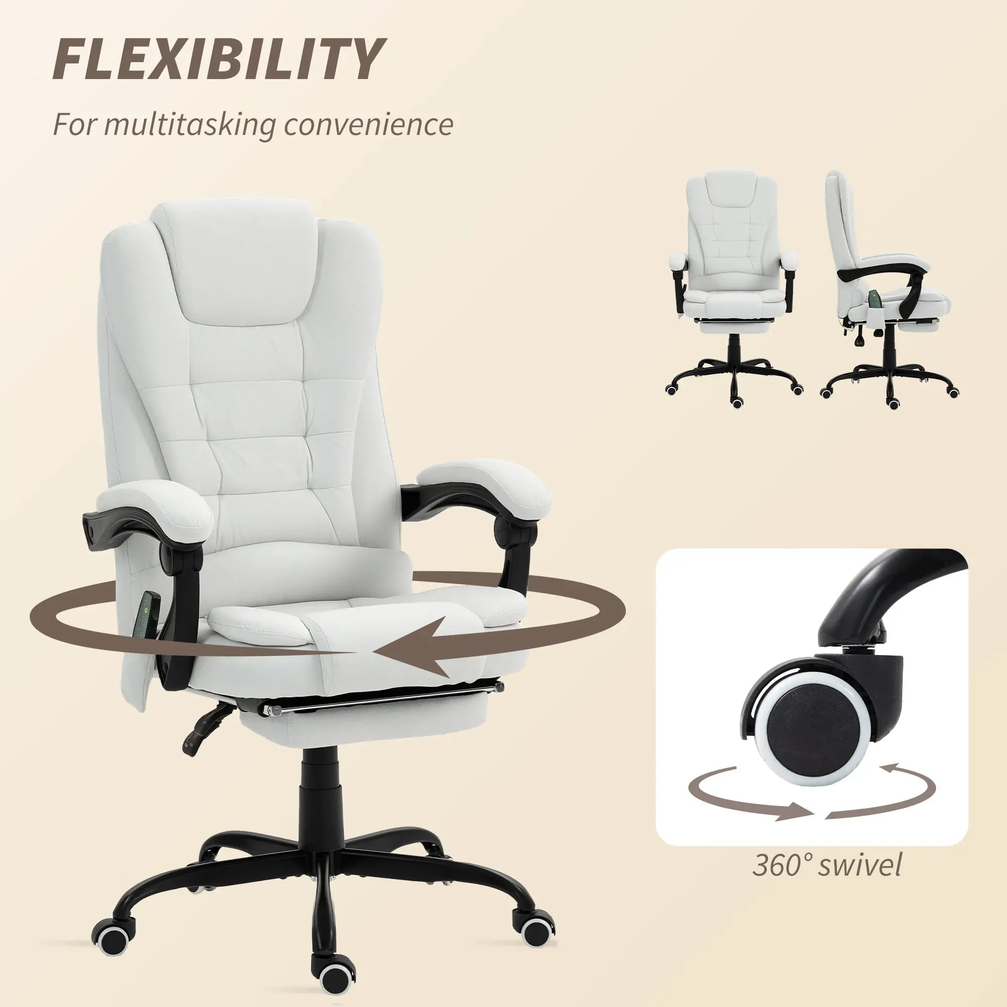 7-Point Vibrating Massage Chair, Reclining Office Chair with Footrest, Reclining Back, Adjustable Height, White Massage Chairs at Gallery Canada