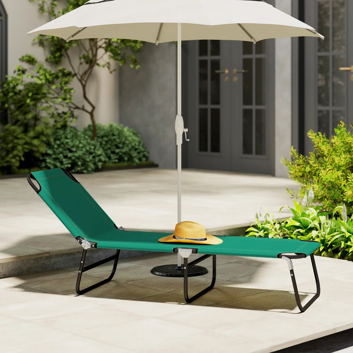 Outdoor Folding Lounge Chair, Reclining Back, Breathable Mesh, Green Lounger Chairs at Gallery Canada