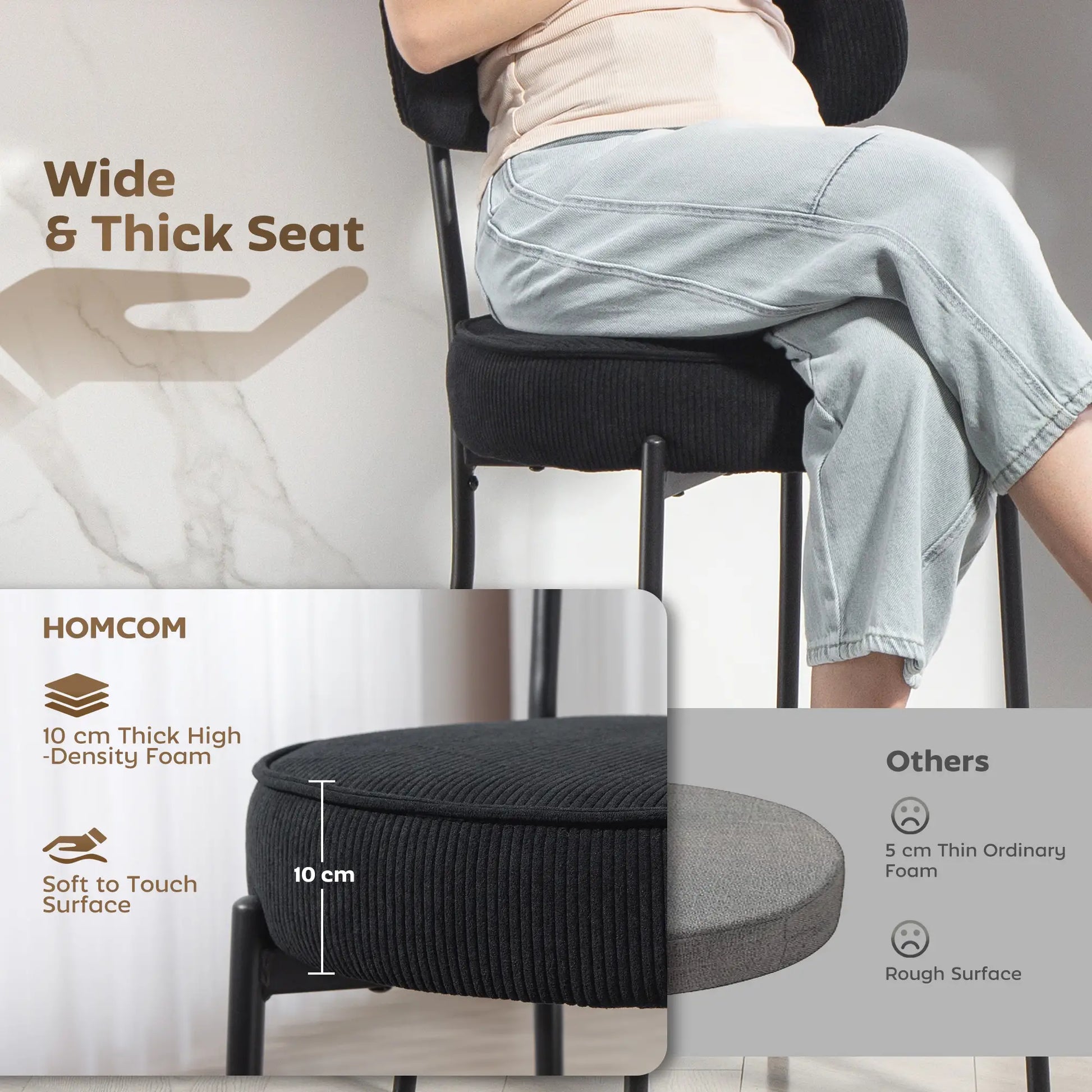 Set of 2 Barstools, Upholstered Corduroy, Backrest, Footrest, Black Bar Stools at Gallery Canada